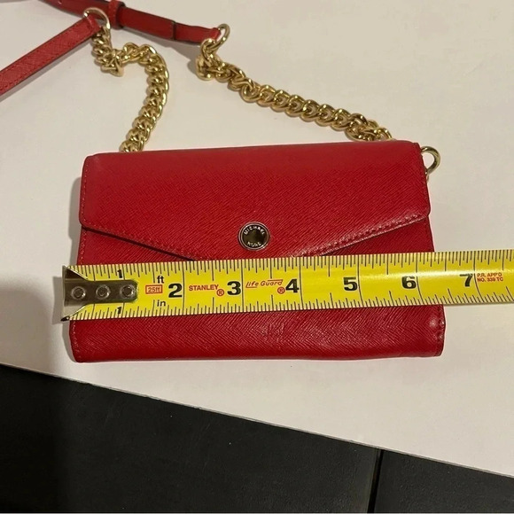 Michael Kors Cross Grain Leather Red Crossbody Goldtone Chain Strap - Picture 10 of 10